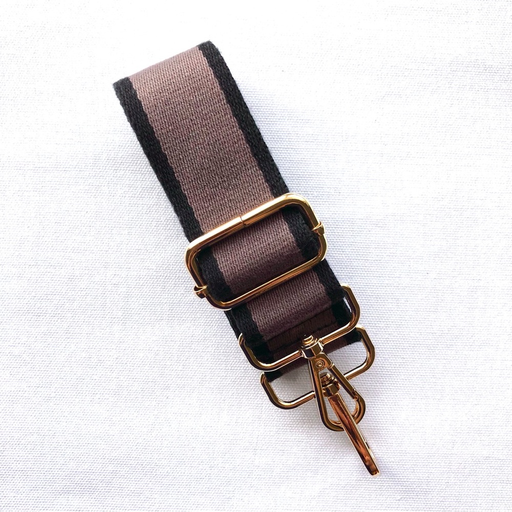 Crossbody Strap in Black, Dark Brown, & Gold - OS